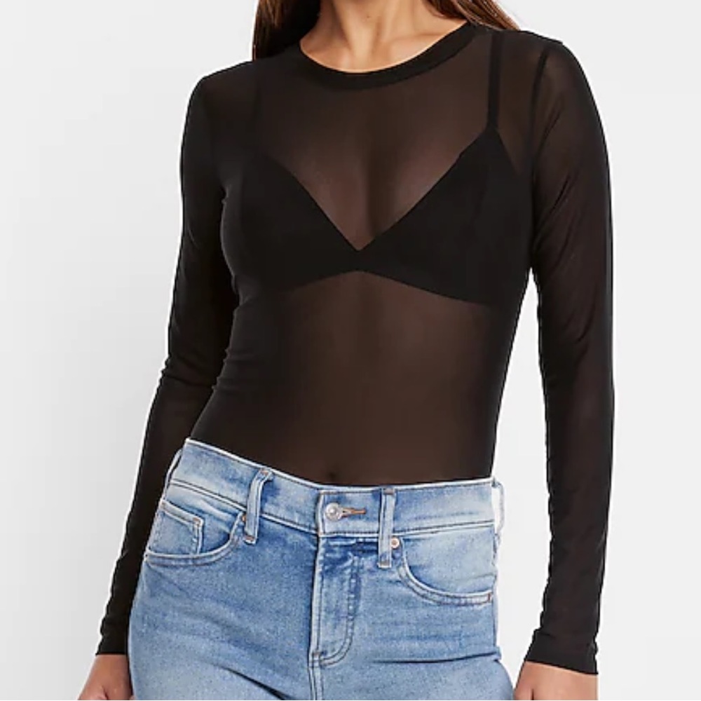 Black long sleeve mesh top